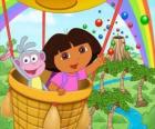 Дора Исследователь и ее друг обезьяна Boots в воздушный шар